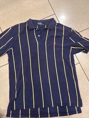 Vtg Polo Ralph Lauren Vertical Stripe  Polo Shirt Red Navy Yellow Stripes